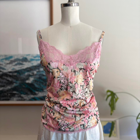 vintage pink lace floral slip tank - Picture 1 of 8